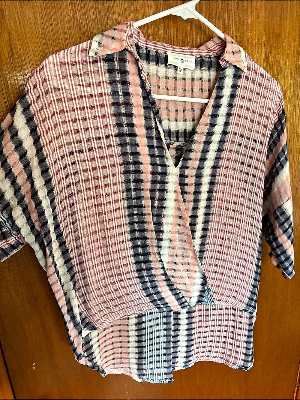 Lou & Grey Plaid Cotton Top in Pink & Blue Size XS